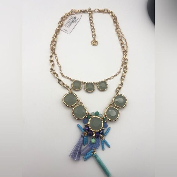 Gold and Blue Statement Necklace - Picture 2 of 5